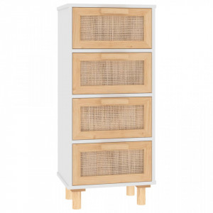 Servantă, alb, 40x30x90 cm, lemn masiv pin și ratan natural - V345642V
