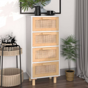 Servantă, alb, 40x30x90 cm, lemn masiv pin și ratan natural - V345642V - Img 2