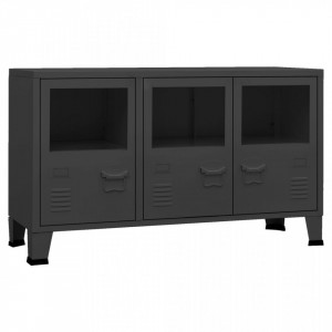 Servantă industrială, negru, 105x35x62 cm, metal și sticlă - V339608V