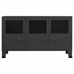Servantă industrială, negru, 105x35x62 cm, metal și sticlă - V339608V - Img 3