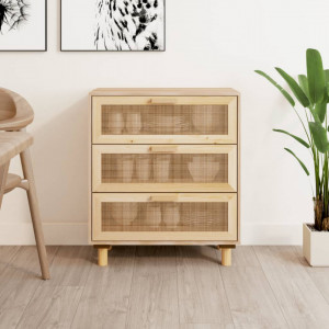 Servantă, maro, 60x30x70 cm, lemn masiv pin și ratan natural - V345635V - Img 2