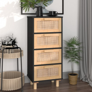 Servantă, negru, 40x30x90 cm, lemn masiv pin și ratan natural - V345643V - Img 2