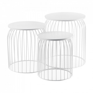 Set 3 bucati masuta cafea Dalia, masa mare 40 x 40 x 44 cm, metal, alb - P66801077
