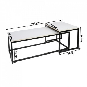 Set de 2 măsuţe de cafea, alb și negru, 100x35x40 cm, 40x40x50 cm - TP303649 - Img 2