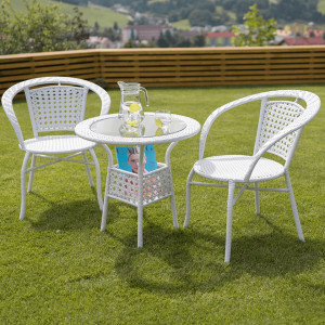 Set de grădină din ratan cu 3 piese, 1 măsuţă şi 2 scaune, alb - TP254779 - Img 16