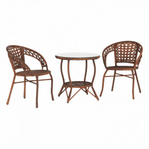 Set de grădină din ratan cu 3 piese, 1 măsuţă şi 2 scaune, maro - TP265640 - Img 14