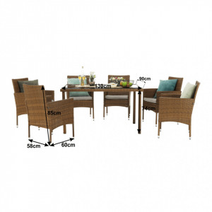 Set de grădină din ratan cu 7 piese, 1 masă şi 6 scaune, crem - TP186614 - Img 14