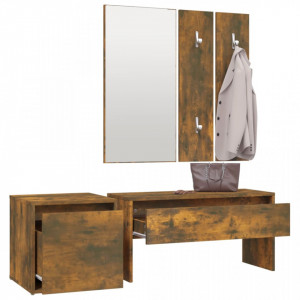Set de mobilier pentru hol, stejar fumuriu, lemn prelucrat - V3120194V - Img 4