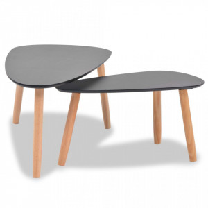 Set masa cafea, 2 piese, lemn masiv de pin, negru - V244732V - Img 4