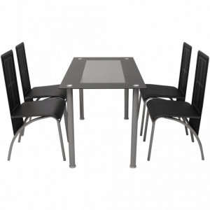 Set masa si scaune din lemn de pin cinci piese Negru - V242912V - Img 2