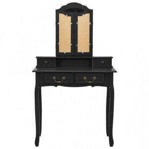 Set masă toaletă cu taburet negru 80x69x141 cm lemn paulownia - V289320V - Img 4