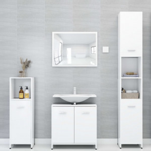 Set mobilier de baie, 3 piese, alb, lemn prelucrat - V3056916V - Img 3