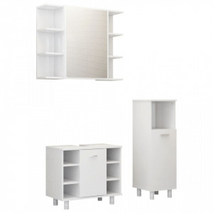 Set mobilier de baie, 3 piese, alb, PAL - V3056943V - Img 2