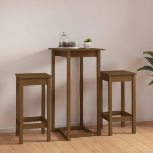 Set mobilier de bar, 3 piese, maro miere, lemn masiv de pin - V3124730V - Img 3