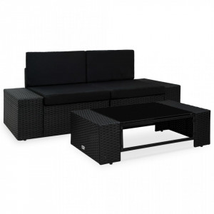 Set mobilier de gradina, 3 piese, negru, poliratan - V49507V