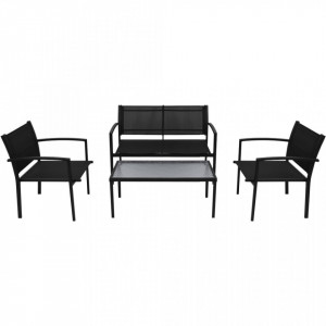 Set mobilier de gradina, 4 piese, negru, textilena - V42162V - Img 2