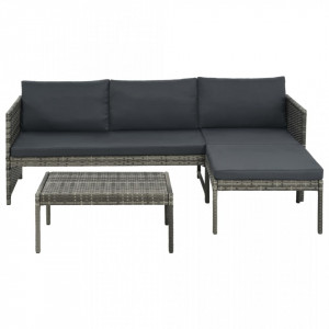 Set mobilier de gradina cu perne, 3 piese, gri, poliratan - V44480V - Img 2