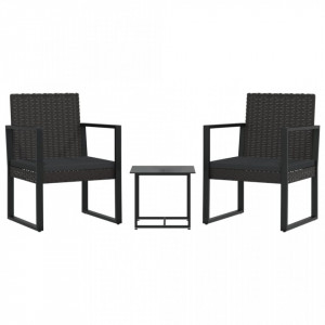 Set mobilier de grădină cu perne, 3 piese, negru, poliratan - V319198V