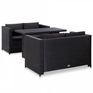 Set mobilier de gradina cu perne, 3 piese, negru, poliratan - V46397V - Img 3
