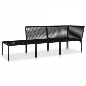 Set mobilier de gradina cu perne, 3 piese, negru, PVC - V48594V - Img 3