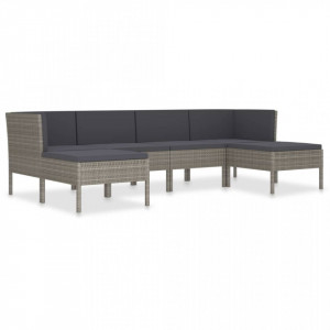 Set mobilier de gradina cu perne, 6 piese, gri, poliratan - V3056964V - Img 2