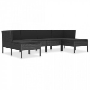 Set mobilier de gradina cu perne, 6 piese, negru, poliratan - V3056963V - Img 2