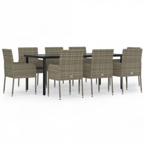 Set mobilier de grădină cu perne, 9 piese, negru/gri, poliratan - V3185165V - Img 1