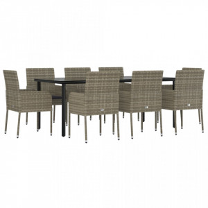 Set mobilier de grădină cu perne, 9 piese, negru/gri, poliratan - V3185165V - Img 3