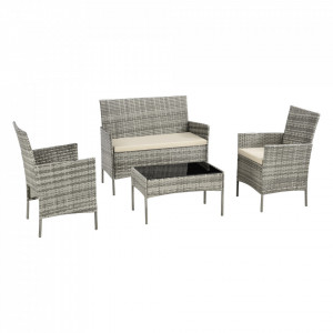 Set mobilier gradina, 2 scaune, masa, banca, 3 perne, gri/crem - P76151919 - Img 2