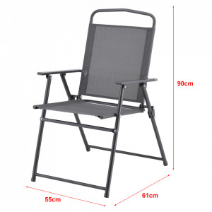 Set mobilier gradina, masa 4 x scaune pliabile 1 x umbrela, negru/gri inchis - P75702656 - Img 4