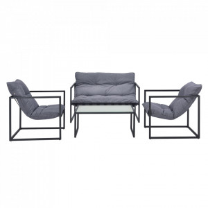 Set mobilier gradina, masa, banca, fotoliu, otel/textil, negru/gri - P68753079 - Img 3