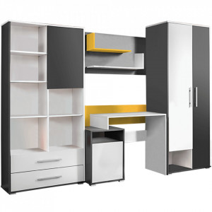 Set mobilier pentru copii/studenţi, 80x33x173 cm, antracit/alb/galben - TP236972 - Img 1