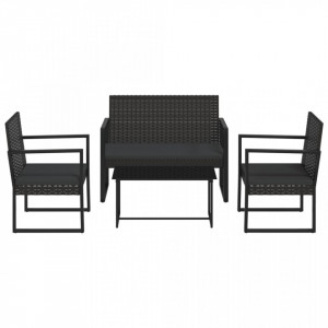 Set mobilier relaxare grădină 4 piese cu perne poliratan negru - V319199V