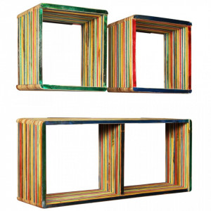 Set rafturi de perete 3 buc. Tec masiv reciclat Multicolor - V245410V