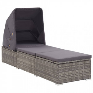 Șezlong cu copertină și pernă, gri, poliratan - V46248V - Img 2