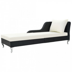 Sezlong de plaja cu perna, negru, poliratan - V44749V