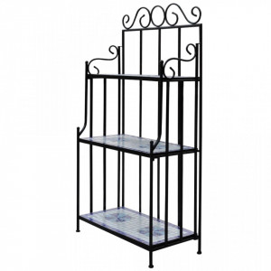 Suport flori cu rafturi din ceramică cu mozaic, Albastru-Alb - V41132V - Img 2