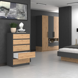 TECOAN-AR102 - Comoda, 70 x 40 x 112 cm, Antracit-Stejar Artisan, PAL - Img 4