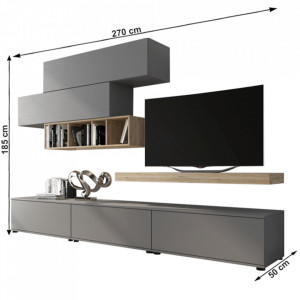 Ansamblu living, gri și culoarea stejar, 270x185x50 cm - TP256944 - Img 4