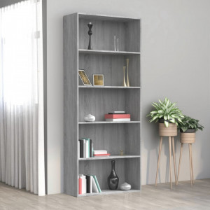 Bibliotecă 5 niveluri gri sonoma 80x30x189 cm lemn compozit - V815403V - Img 2