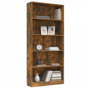 Bibliotecă 5 niveluri stejar fumuriu 80x24x175 cm lemn compozit - V815393V - Img 3