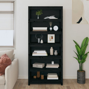 Bibliotecă, negru, 80x35x183 cm, lemn masiv de pin - V821698V - Img 3