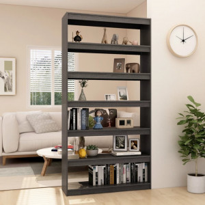 Bibliotecă/Separator cameră, gri, 100x30x200 cm, lemn masiv pin - V808230V - Img 3