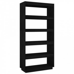 Bibliotecă/Separator cameră, negru, 80x35x167 cm lemn masiv pin - V810898V - Img 1