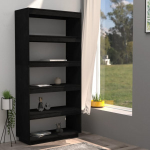 Bibliotecă/Separator cameră, negru, 80x35x167 cm lemn masiv pin - V810898V - Img 3