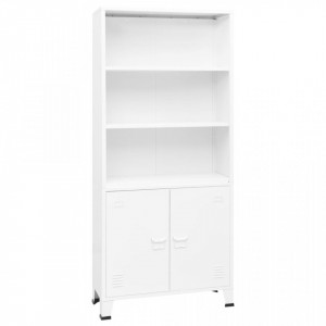 Bibliotecă tip industrial, alb, 80x32x180 cm, oțel - V339632V - Img 2