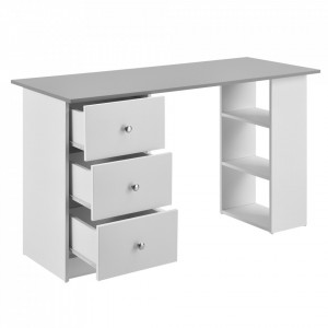 Birou alb/gri deschis cu 3 sertare si 3 polite - P67977821 - Img 3