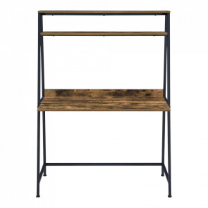 Birou cu 2 rafturi, 143 x 105 x 50,5 cm, efect lemn nuanta inchisa - P77015991 - Img 4