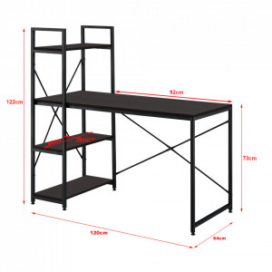 Birou cu 3 rafturi, negru/efect lemn nuc - P65862398 - Img 3
