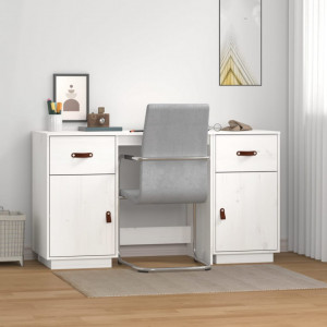 Birou cu dulapuri, alb, 135x50x75 cm, lemn masiv de pin - V3107845V - Img 2